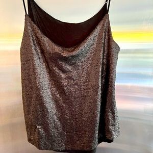 NWT Black sequined cami/tank top size XL with spaghetti straps. Back is plain.